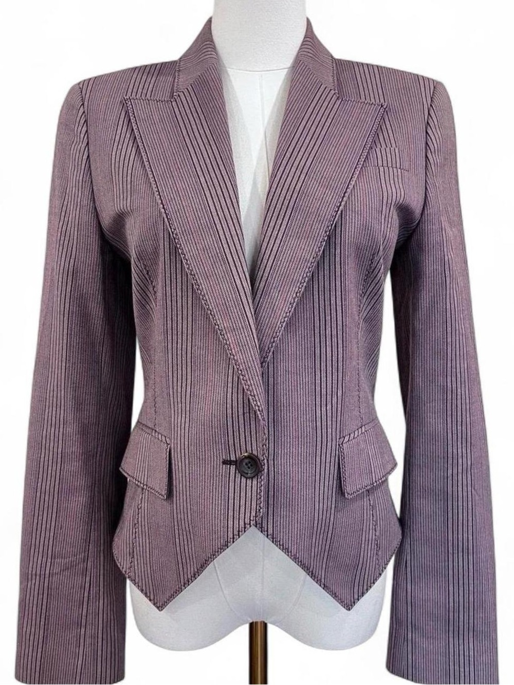 Hugo Boss Mauve Purple Pinstripe Peak Lapel Blazer Y2K Sculpted Tailoring